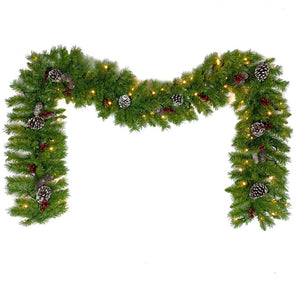 English Elm Pre-Lit Holiday Decor 4 Piece Set with Warm LED Lights Entrance Trees Garland Wreath PX283311AAF