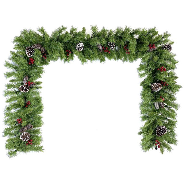 English Elm Pre-Lit Holiday Decor 4 Piece Set with Warm LED Lights Entrance Trees Garland Wreath PX283311AAF