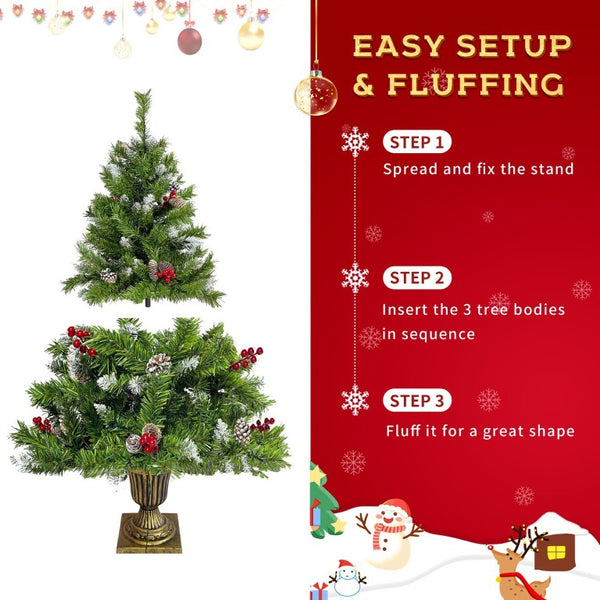 English Elm Pre-Lit Holiday Decor 4 Piece Set with Warm LED Lights Entrance Trees Garland Wreath PX283311AAF