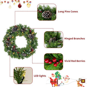 English Elm Pre-Lit Holiday Decor 4 Piece Set with Warm LED Lights Entrance Trees Garland Wreath PX283311AAF