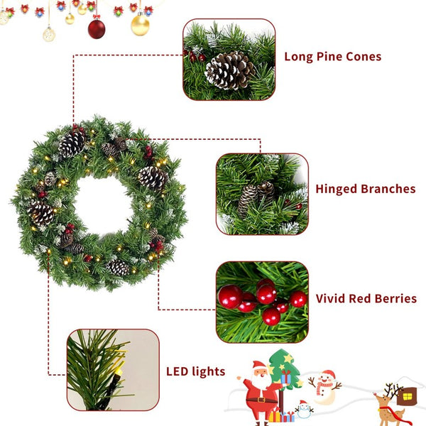 English Elm Pre-Lit Holiday Decor 4 Piece Set with Warm LED Lights Entrance Trees Garland Wreath PX283311AAF