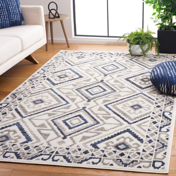 Safavieh Pyramid 221 Power Loomed Modern Rug Ivory / Grey Navy 5'-3" x 7'-8"