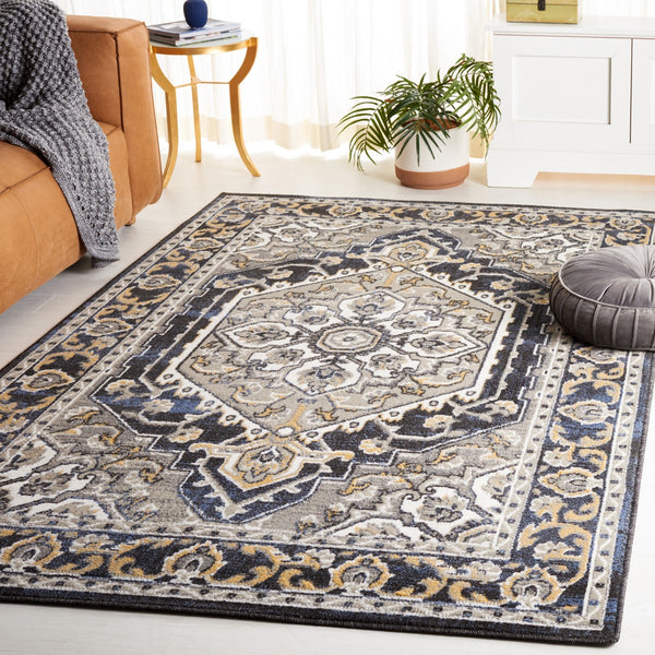 Safavieh Pyramid 222 Power Loomed Modern Rug X23 Grey / Navy Gold PYR222F-7R