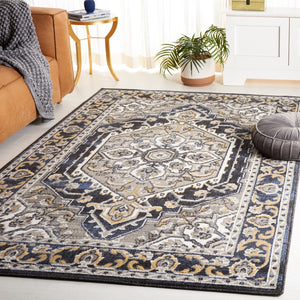 Safavieh Pyramid 222 Power Loomed Modern Rug Grey / Navy Gold 5'-3" x 7'-8"