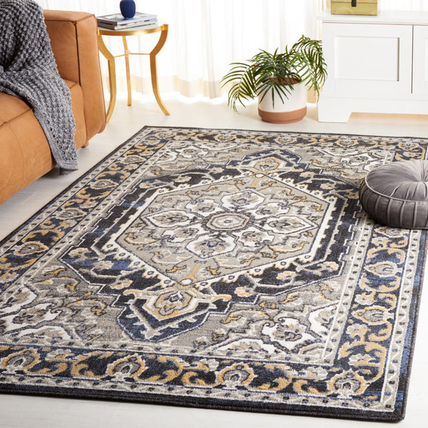 Safavieh Pyramid 222 Power Loomed Modern Rug Grey / Navy Gold 5'-3" x 7'-8"