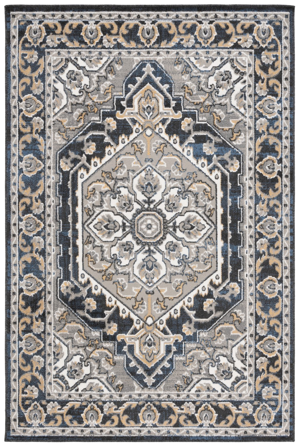 Safavieh Pyramid 222 Power Loomed Modern Rug Grey / Navy Gold 5'-3" x 7'-8"