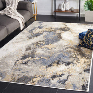 Safavieh Pyramid 227 Power Loomed Modern Rug Grey / Navy Gold 5'-3" x 7'-8"