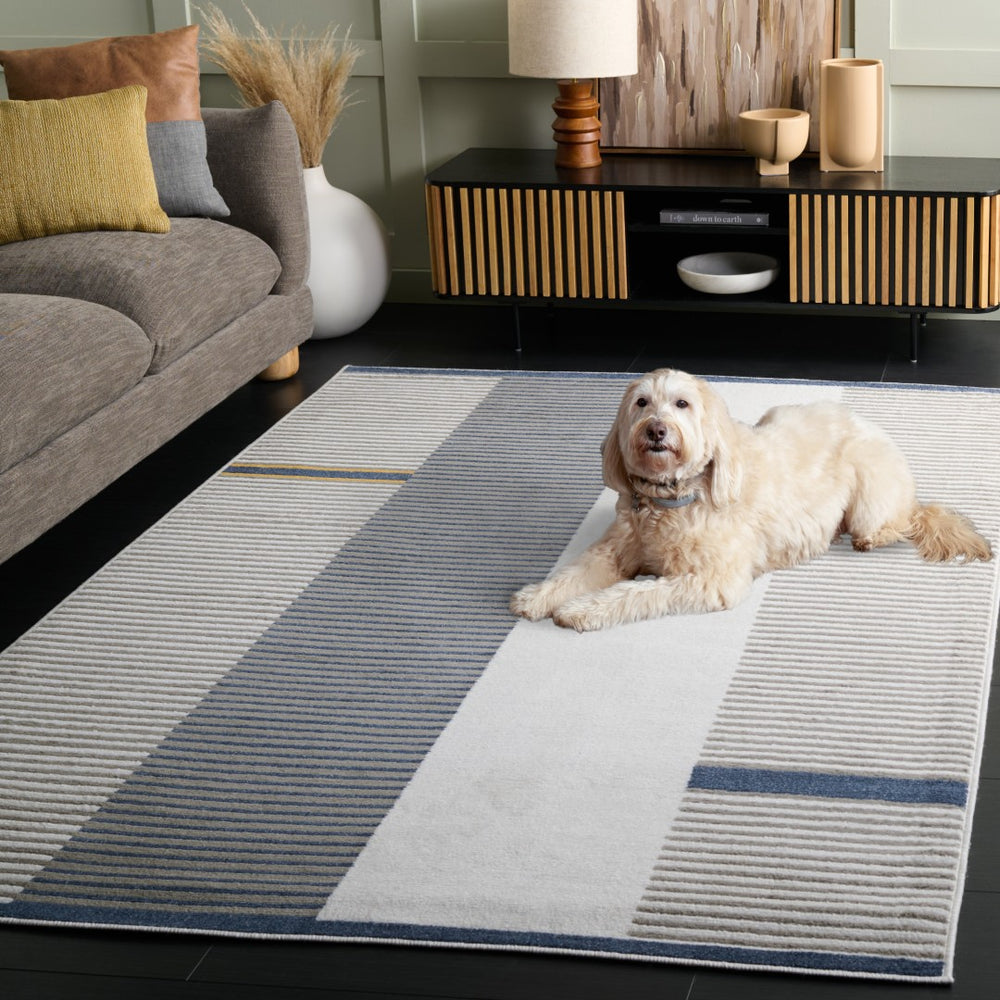 Safavieh Pyramid Contemporary Power Loomed Rug - Stylish, Durable Design For Hallways And Entryways Grey ,Ivory Navy 52% Polypropylene,24% Jute,11% Polyester,13% Latex Pyr234a-29