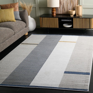 Safavieh Pyramid Contemporary Power Loomed Rug - Stylish, Durable Design For Hallways And Entryways Grey ,Ivory Navy 52% Polypropylene,24% Jute,11% Polyester,13% Latex Pyr234a-29