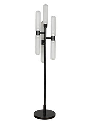 Noir Dominique Floor Lamp - Contemporary Black Metal Candelabra Design with Frosted Glass Shades PZ007MTB