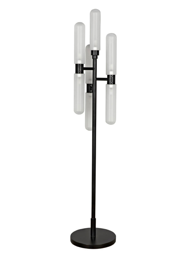 Noir Dominique Floor Lamp - Contemporary Black Metal Candelabra Design with Frosted Glass Shades PZ007MTB