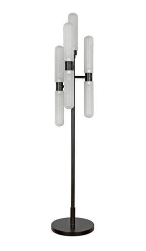 Noir Dominique Floor Lamp - Contemporary Black Metal Candelabra Design with Frosted Glass Shades PZ007MTB