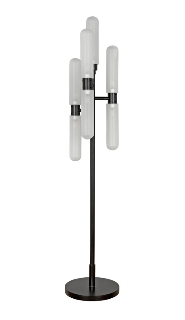Noir Dominique Floor Lamp - Contemporary Black Metal Candelabra Design with Frosted Glass Shades PZ007MTB