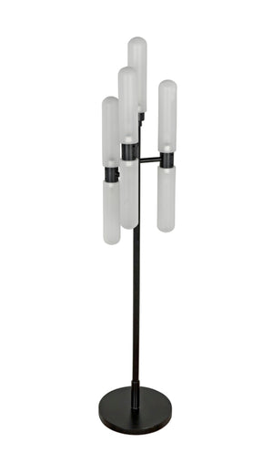 Noir Dominique Floor Lamp - Contemporary Black Metal Candelabra Design with Frosted Glass Shades PZ007MTB