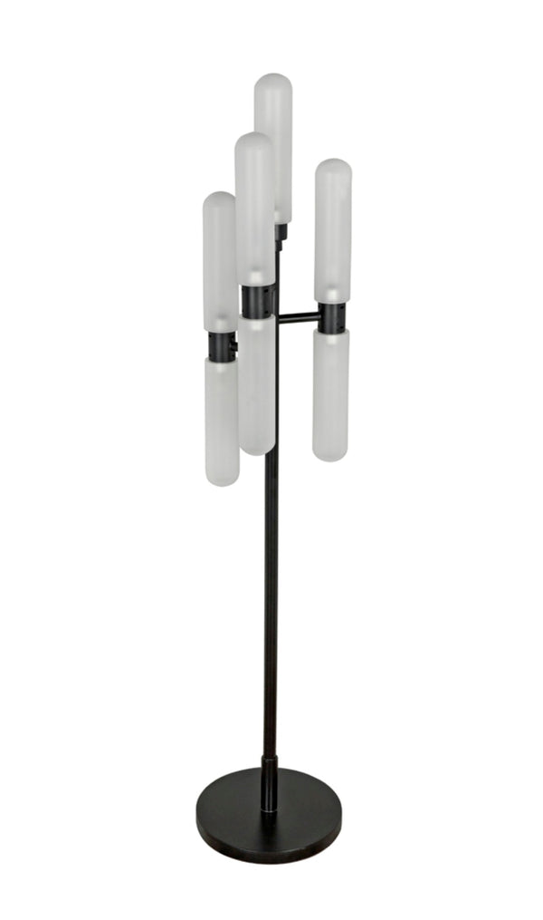 Noir Dominique Floor Lamp - Contemporary Black Metal Candelabra Design with Frosted Glass Shades PZ007MTB