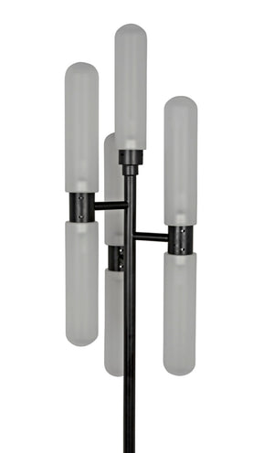 Noir Dominique Floor Lamp - Contemporary Black Metal Candelabra Design with Frosted Glass Shades PZ007MTB