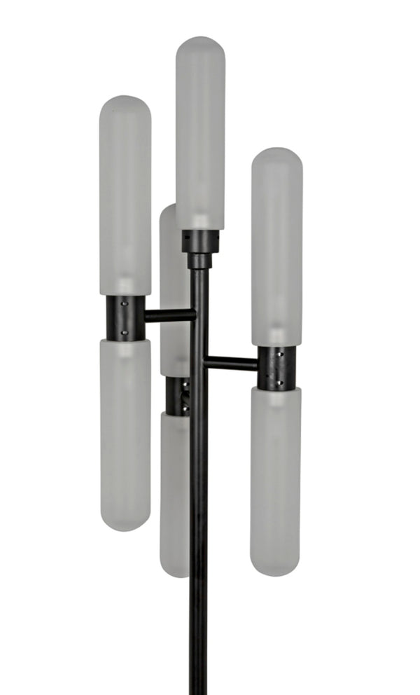 Noir Dominique Floor Lamp - Contemporary Black Metal Candelabra Design with Frosted Glass Shades PZ007MTB