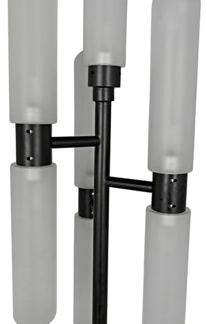 Noir Dominique Floor Lamp - Contemporary Black Metal Candelabra Design with Frosted Glass Shades PZ007MTB