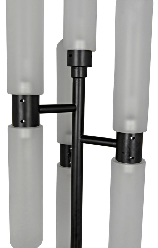 Noir Dominique Floor Lamp - Contemporary Black Metal Candelabra Design with Frosted Glass Shades PZ007MTB