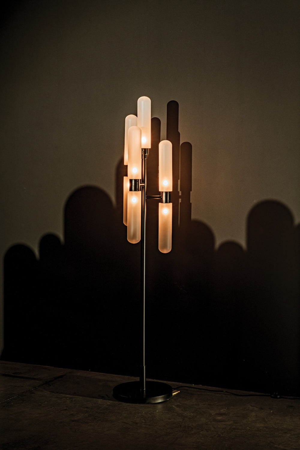 Noir Dominique Floor Lamp - Contemporary Black Metal Candelabra Design with Frosted Glass Shades PZ007MTB