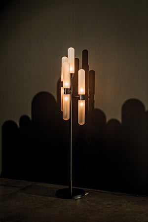 Noir Dominique Floor Lamp - Contemporary Black Metal Candelabra Design with Frosted Glass Shades PZ007MTB