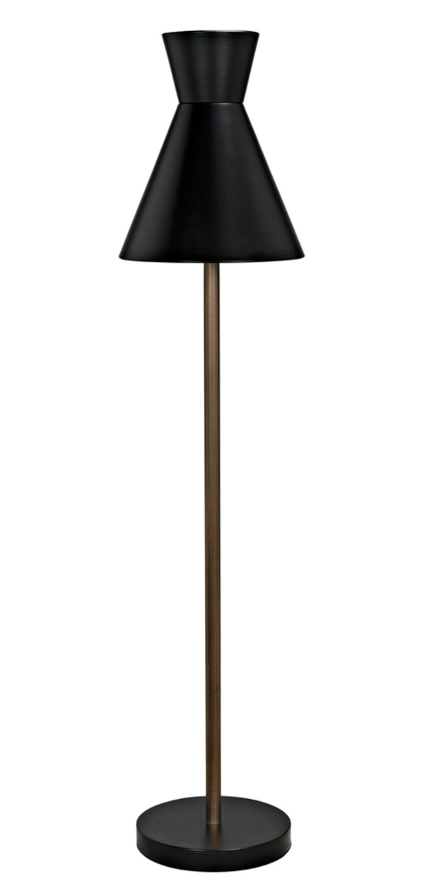 Noir Thinking Cap Floor Lamp - Artisan-Crafted Matte Black & Brass Light for Modern Living Spaces, 67" Tall PZ021MTB