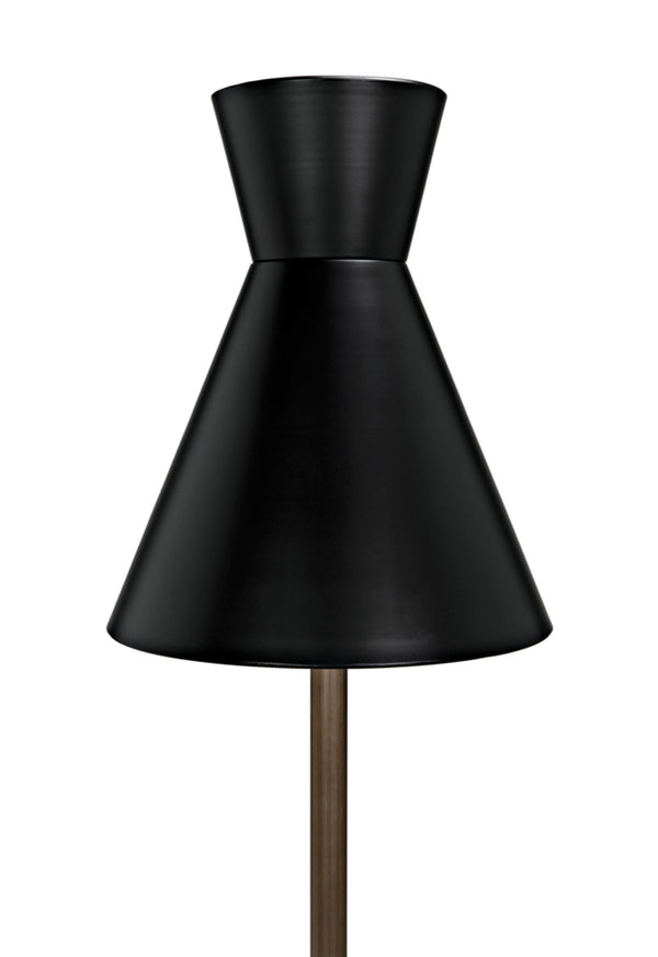 Noir Thinking Cap Floor Lamp - Artisan-Crafted Matte Black & Brass Light for Modern Living Spaces, 67" Tall PZ021MTB
