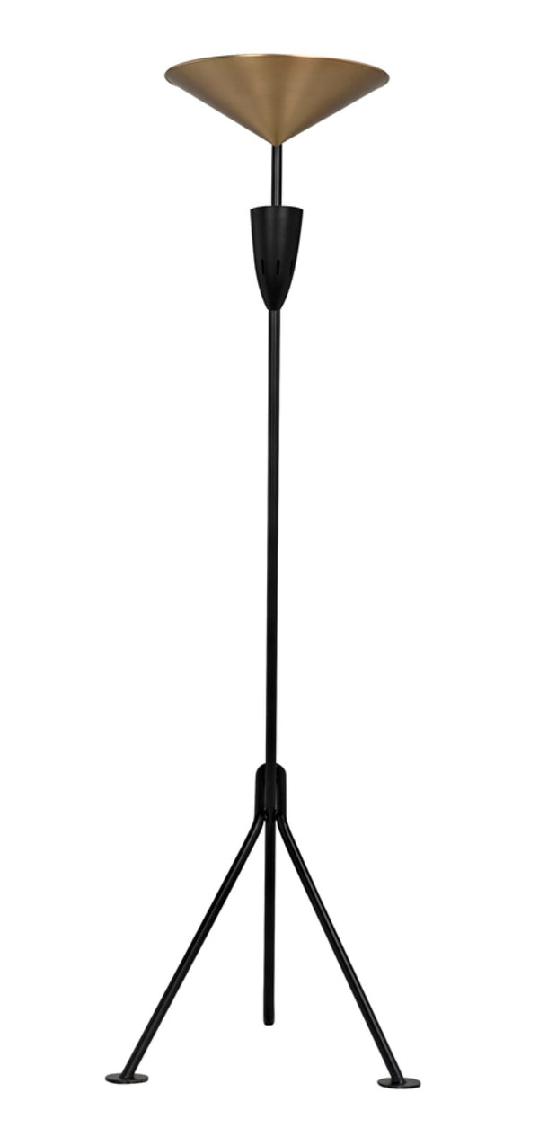 Noir Jetset Floor Lamp - Artisan-Crafted Matte Black & Antique Brass Lighting for Modern Living Spaces PZ026MTB