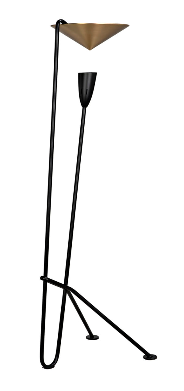 Noir Jetset Floor Lamp - Artisan-Crafted Matte Black & Antique Brass Lighting for Modern Living Spaces PZ026MTB