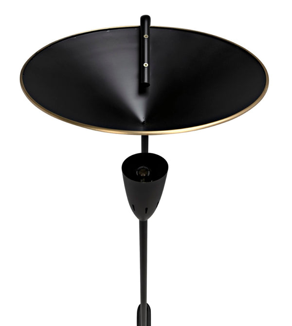 Noir Jetset Floor Lamp - Artisan-Crafted Matte Black & Antique Brass Lighting for Modern Living Spaces PZ026MTB