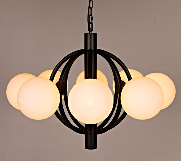 Noir Carousel Chandelier - Striking Multi-Arm Design in Matte Black with Frosted Globe Shades, 36" Wide PZ029MTB