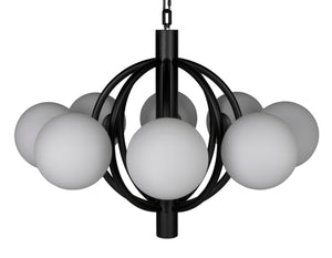 Noir Carousel Chandelier - Striking Multi-Arm Design in Matte Black with Frosted Globe Shades, 36" Wide PZ029MTB