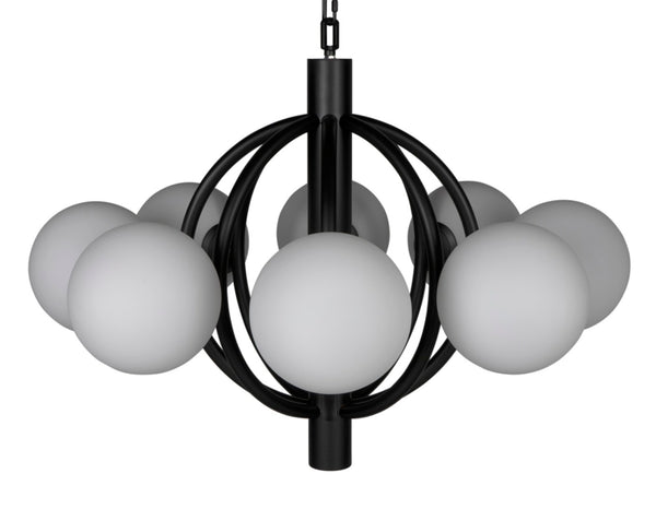 Noir Carousel Chandelier - Striking Multi-Arm Design in Matte Black with Frosted Globe Shades, 36" Wide PZ029MTB