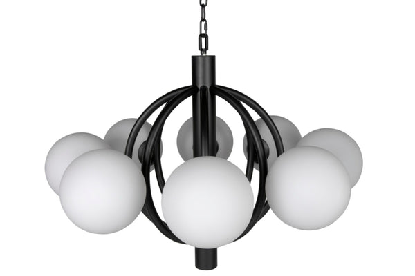 Noir Carousel Chandelier - Striking Multi-Arm Design in Matte Black with Frosted Globe Shades, 36" Wide PZ029MTB
