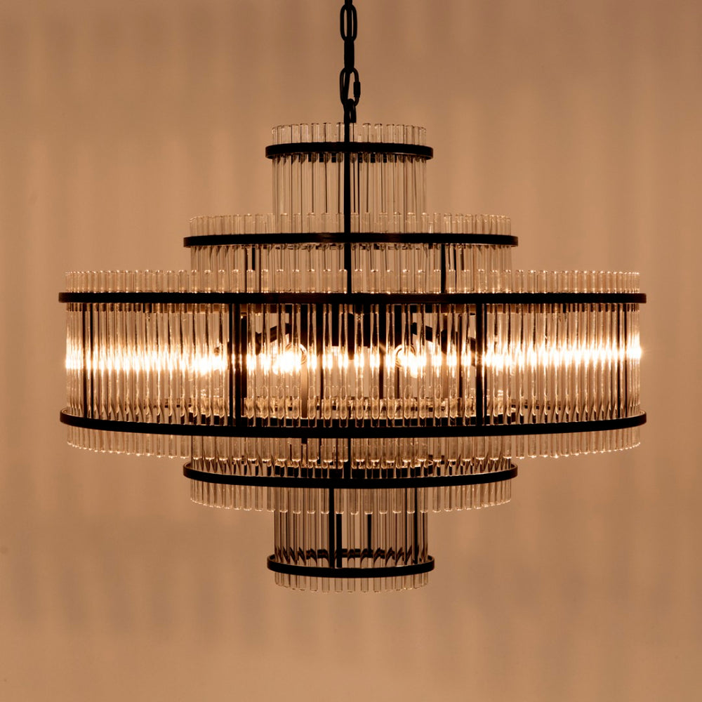 Noir Rowan Chandelier - Industrial-Modern Matte Black Pendant Light with Elegant Glass Shades, 29" W PZ031MTB