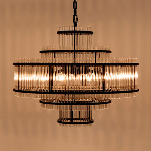 Noir Rowan Chandelier - Industrial-Modern Matte Black Pendant Light with Elegant Glass Shades, 29" W PZ031MTB