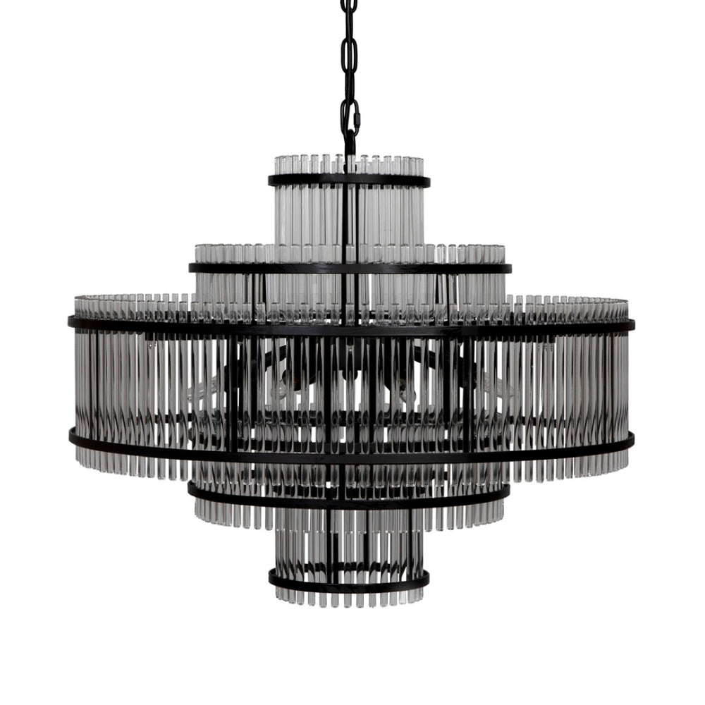 Noir Rowan Chandelier - Industrial-Modern Matte Black Pendant Light with Elegant Glass Shades, 29" W PZ031MTB