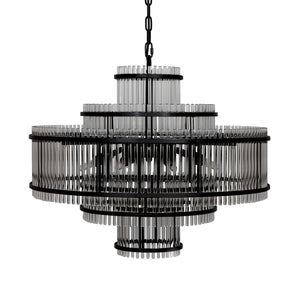 Noir Rowan Chandelier - Industrial-Modern Matte Black Pendant Light with Elegant Glass Shades, 29" W PZ031MTB