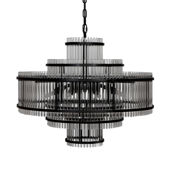 Noir Rowan Chandelier - Industrial-Modern Matte Black Pendant Light with Elegant Glass Shades, 29" W PZ031MTB