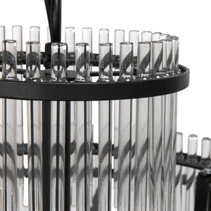 Noir Rowan Chandelier - Industrial-Modern Matte Black Pendant Light with Elegant Glass Shades, 29" W PZ031MTB