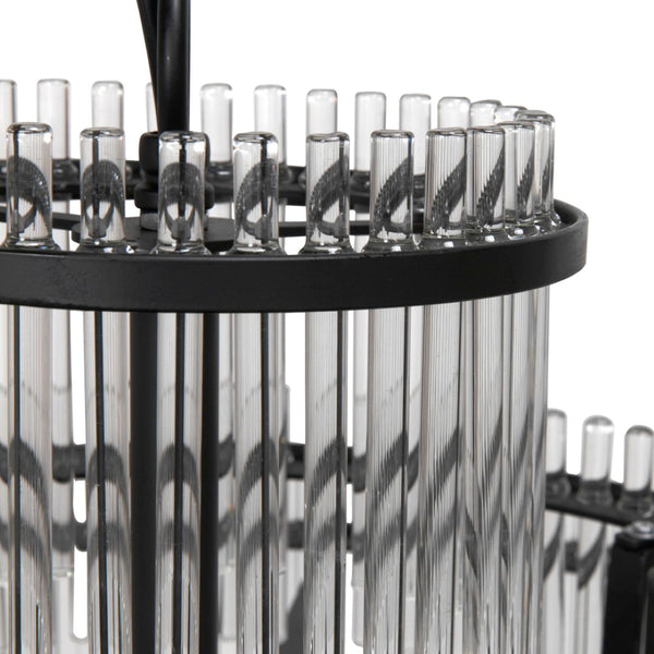 Noir Rowan Chandelier - Industrial-Modern Matte Black Pendant Light with Elegant Glass Shades, 29" W PZ031MTB