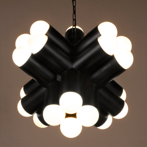 Noir Massimo Chandelier: Modern Industrial Design with Frosted Globe for Ambient Illumination & Style PZ032MTB