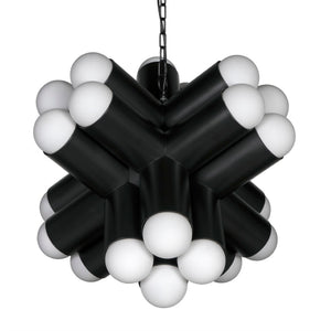 Noir Massimo Chandelier: Modern Industrial Design with Frosted Globe for Ambient Illumination & Style PZ032MTB