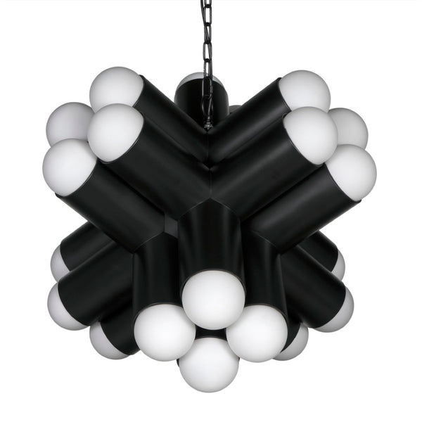 Noir Massimo Chandelier: Modern Industrial Design with Frosted Globe for Ambient Illumination & Style PZ032MTB
