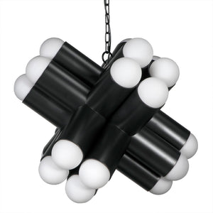 Noir Massimo Chandelier: Modern Industrial Design with Frosted Globe for Ambient Illumination & Style PZ032MTB