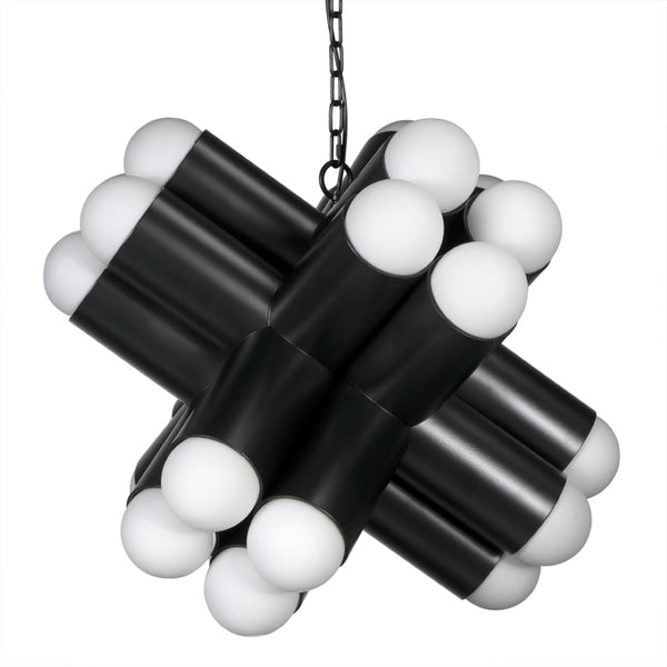 Noir Massimo Chandelier: Modern Industrial Design with Frosted Globe for Ambient Illumination & Style PZ032MTB