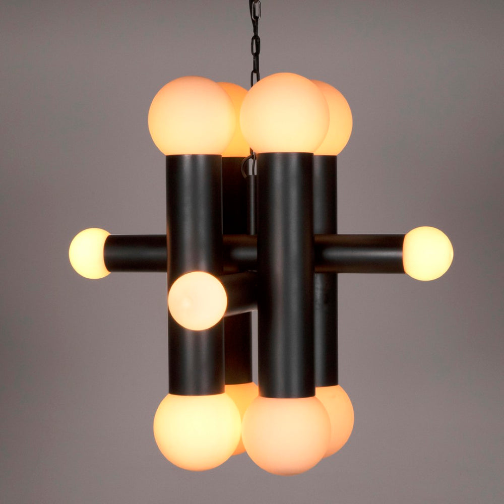 Noir Amadeus Chandelier – Modern Matte Black Iron Fixture with Frosted Glass for Elegant Lighting Spaces PZ034MTB