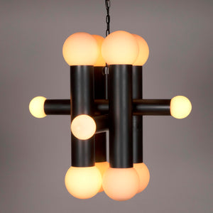 Noir Amadeus Chandelier – Modern Matte Black Iron Fixture with Frosted Glass for Elegant Lighting Spaces PZ034MTB