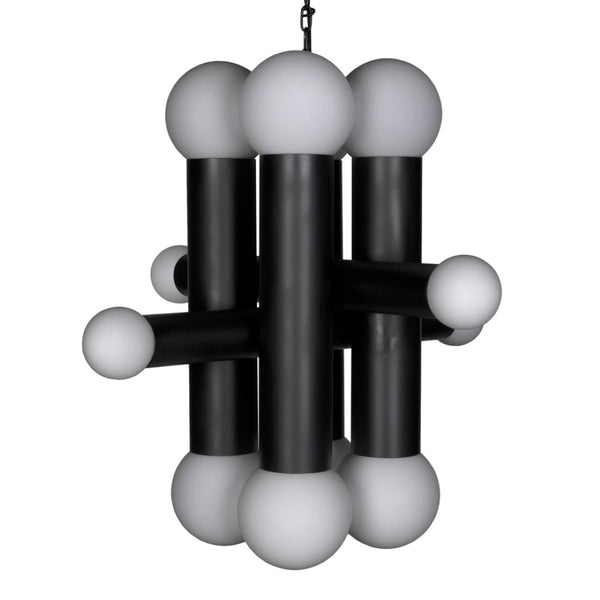 Noir Amadeus Chandelier – Modern Matte Black Iron Fixture with Frosted Glass for Elegant Lighting Spaces PZ034MTB