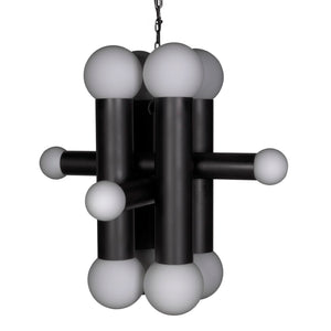 Noir Amadeus Chandelier – Modern Matte Black Iron Fixture with Frosted Glass for Elegant Lighting Spaces PZ034MTB
